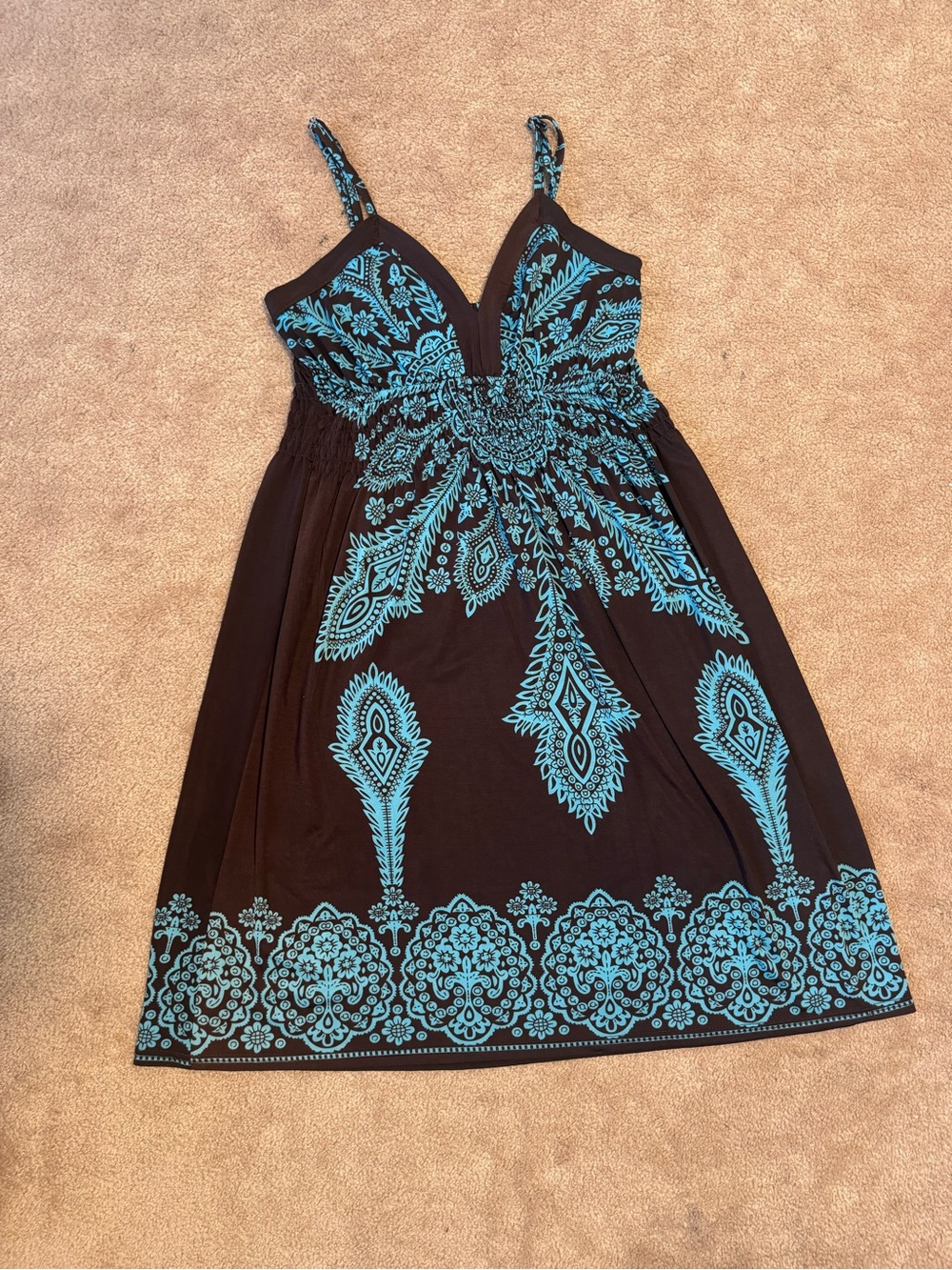 Teal Paisley Print Brown Summer Dress